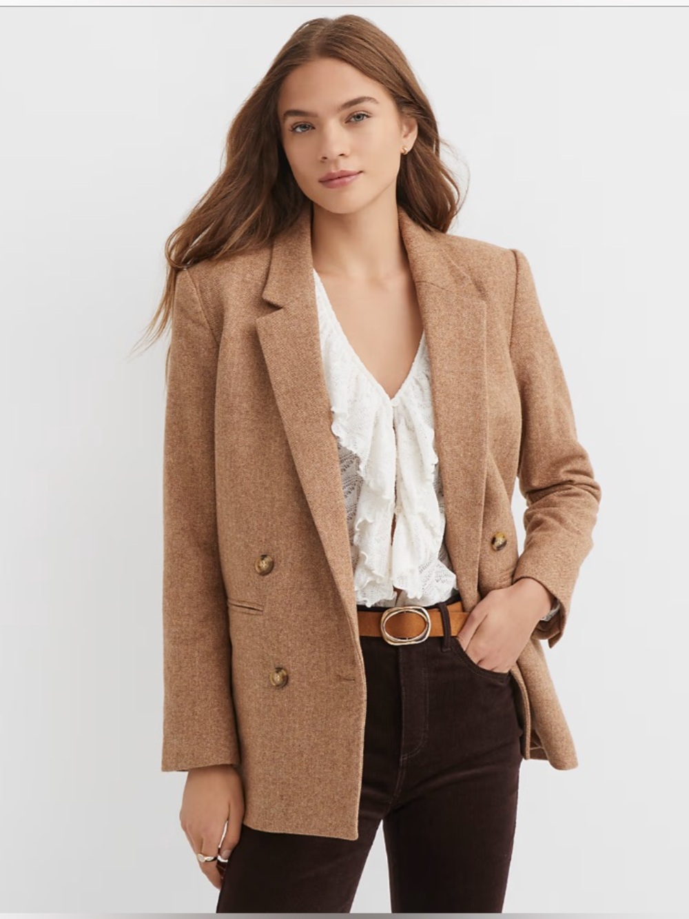 Loft Petite Herringbone Blazer, Camel/Ivory/Multi Size SP
